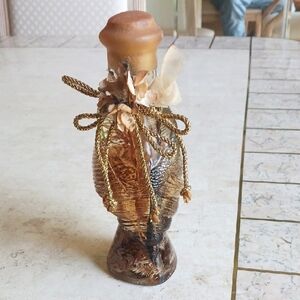 Decorative Glass Bottle with Dried Flowers and Gold Accents